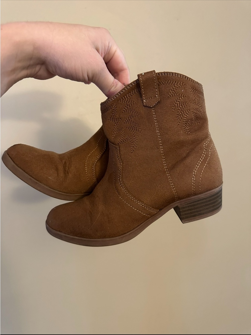 Girls Brown Suede Western Ankle Boots